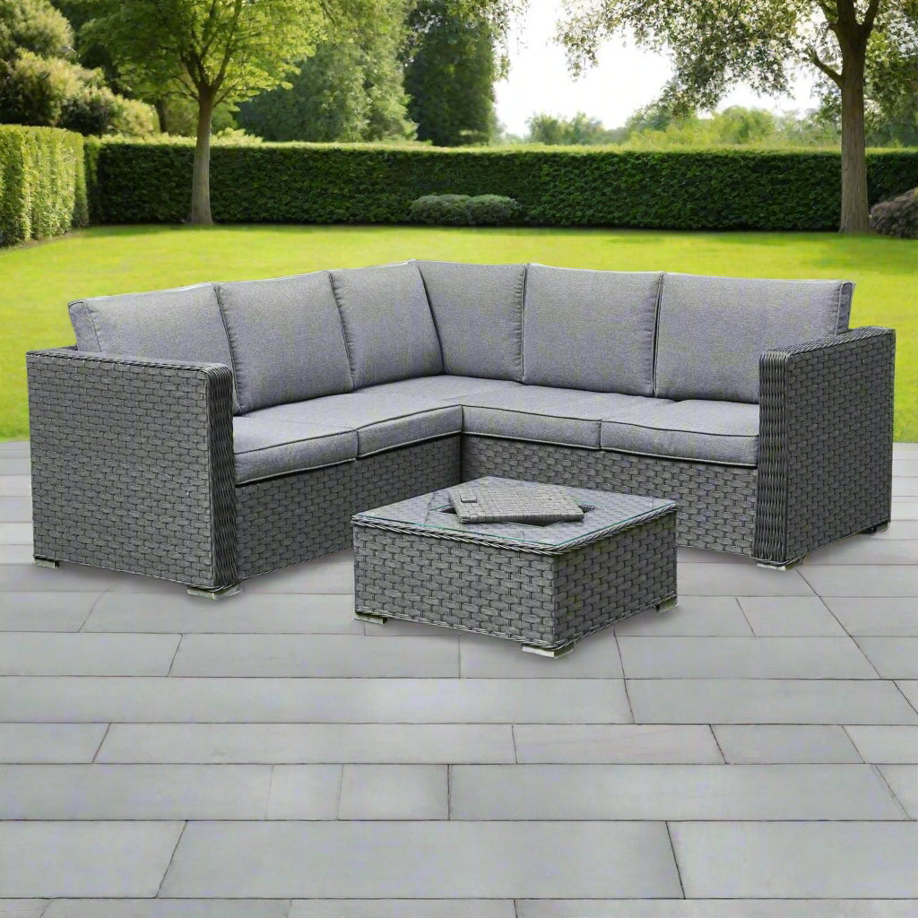 Penzance Grey Rattan Corner Sofa Set with Ice Bucket