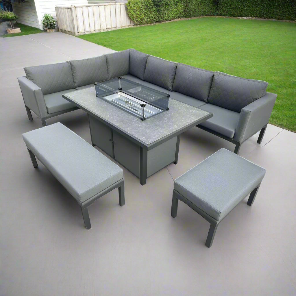 Kensington Grey Corner Fire Pit Dining Set